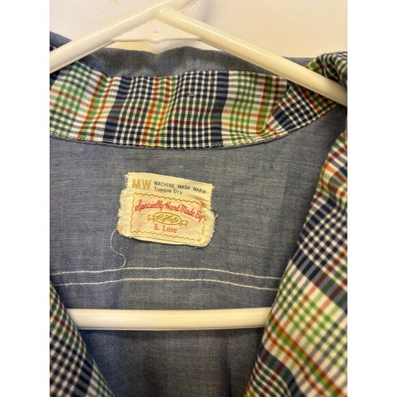 Vintage Retro Chambray Denim Embroidered Blouse Hand Made Hippie - Picture 4 of 6